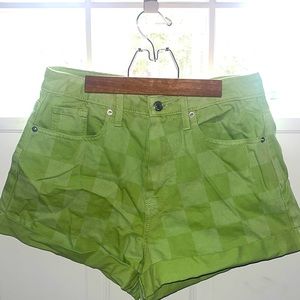 green checkered shorts
